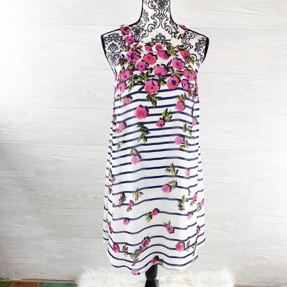 Betsey Johnson Striped Floral Halter Sheath Dress - Picture 1 of 7